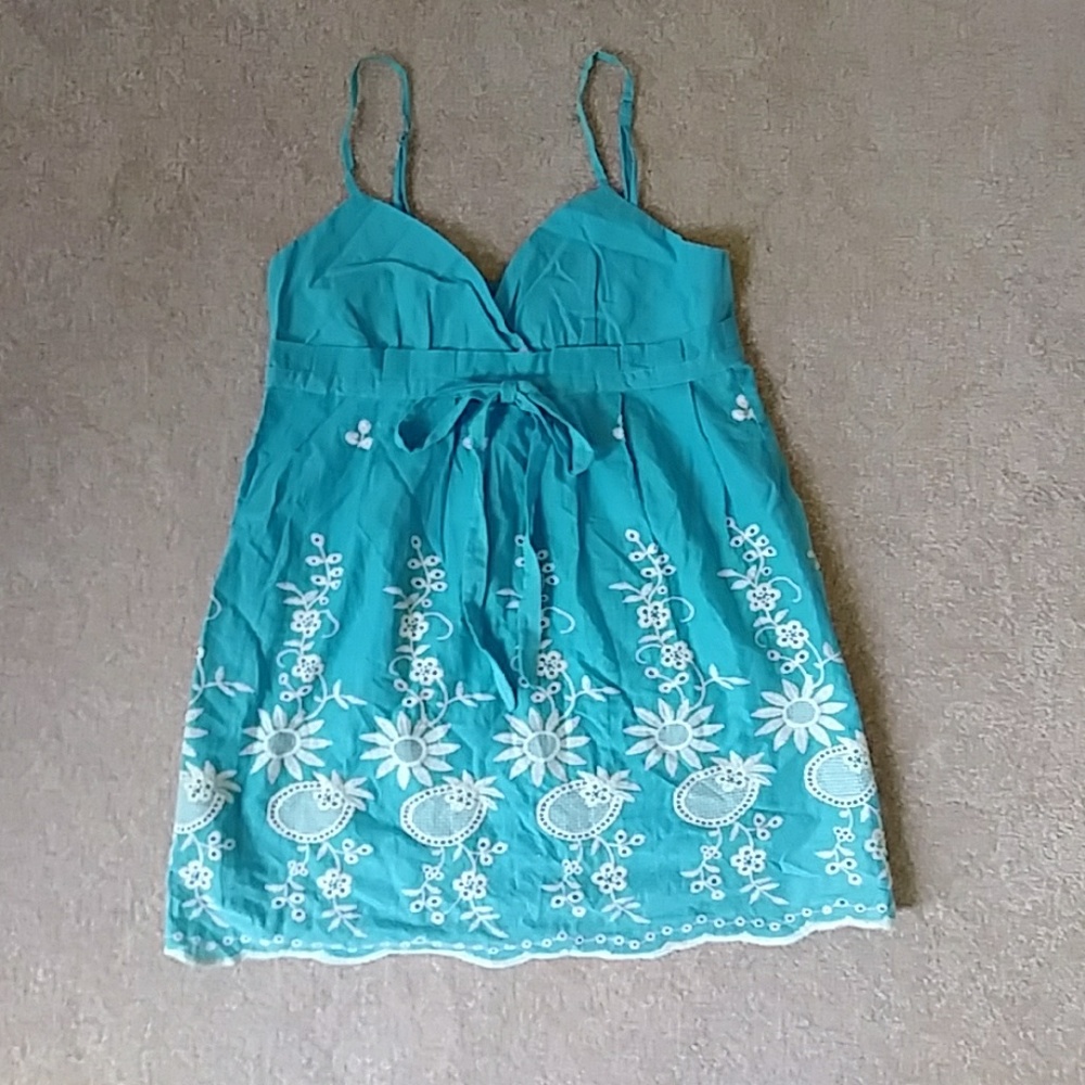 Blue Cotton Embroidered Tank Top